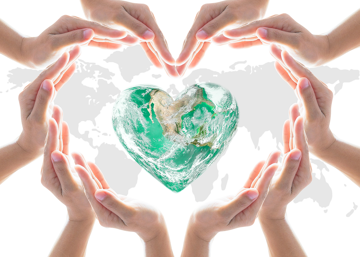 Heart Hands around Earth